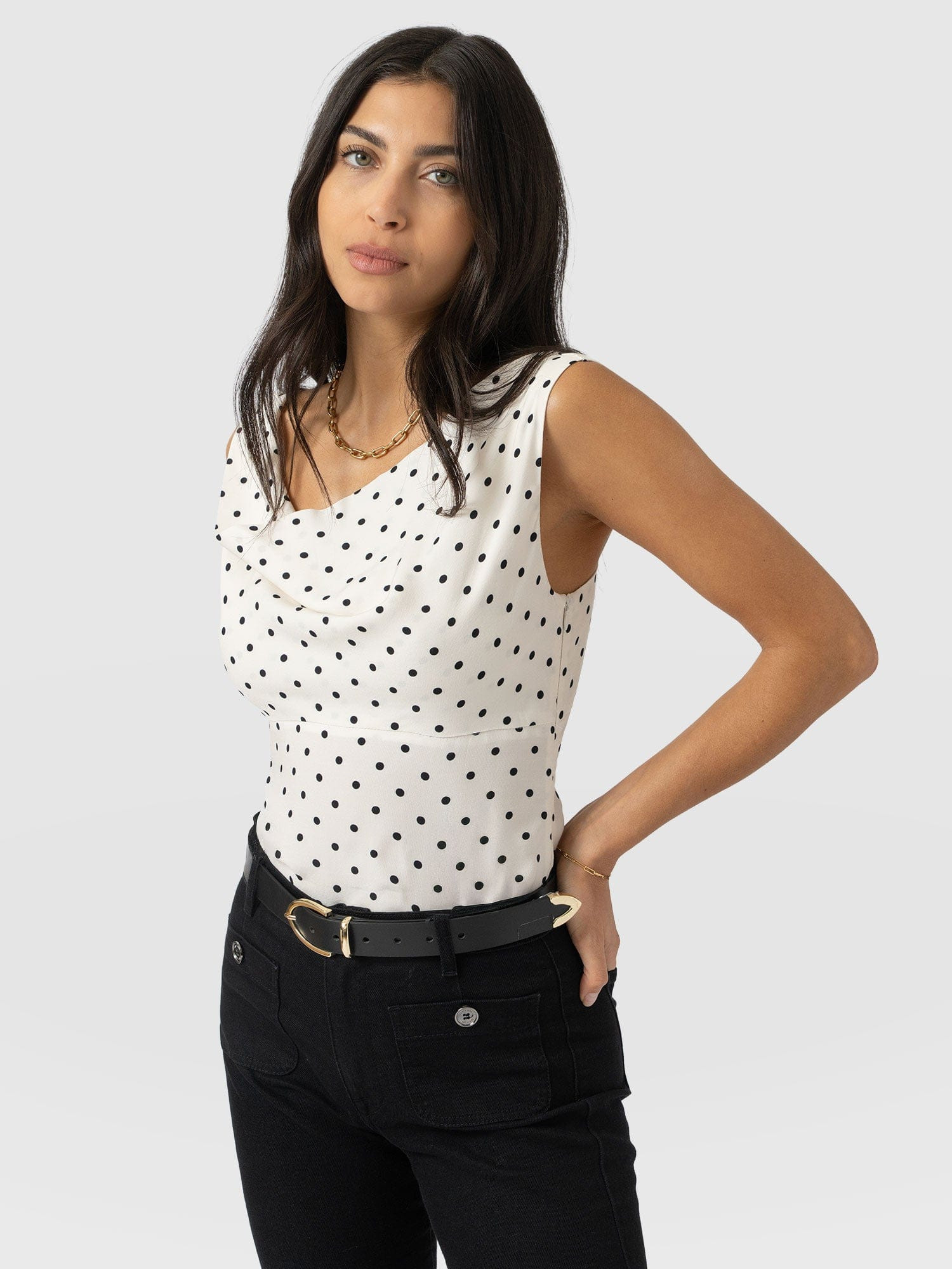 Raye Cowl Cami - Cream Polka Dot | Saint + Sofia