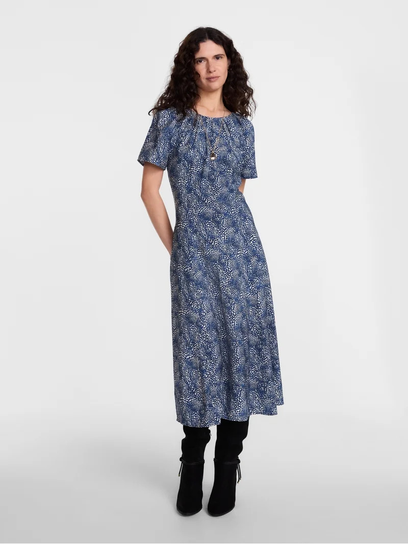 Scenario Women's and Women's Plus Puff Sleeve Seamed Dress, Sizes XS-4X | Walmart (US)