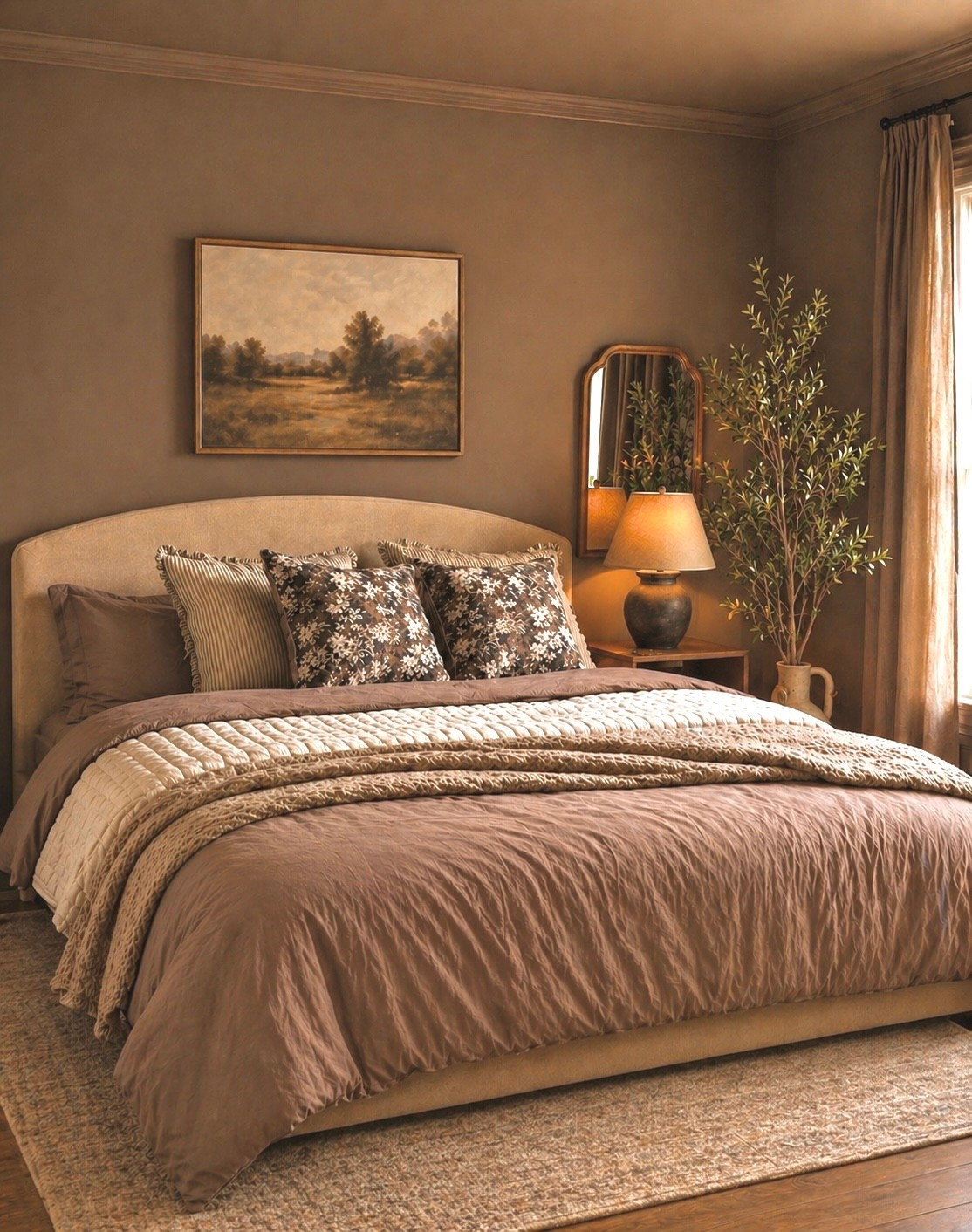 This is what your bedroom looks like when everything finally works together 🤎

Layered bedding, a properly sized rug, and warm color-drenched walls… it’s the difference between “just a room” and a space you actually want to slow down in.

#LTKSeasonal #LTKHome #LTKSaleAlert