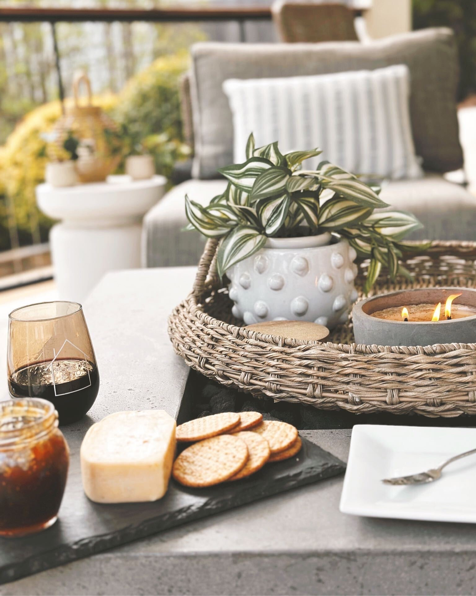 Outdoor Patio and pool sitting area and fire pit table 🔥 for summer entertaining  // outdoor sofa, outdoor rug, patio, porch ☀️ Walmart look alike patio sofa set
