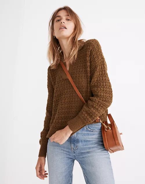 Sunbury Open-Stitch Polo Sweater | Madewell