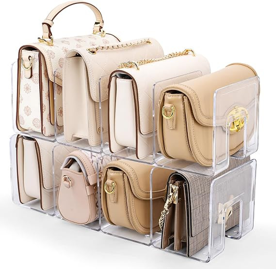 2 Pack Acrylic Purse Organizer for Closet, 8-Slot Bag & Purse Organizer, No Assembly, Clear Handb... | Amazon (US)