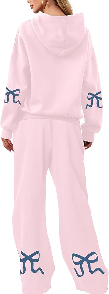 Livtany Women's 2 Piece Outfits Bow Trim Print Hoodie Sweatsuit Sets Oversized Sweatshirt Wide Le... | Amazon (US)