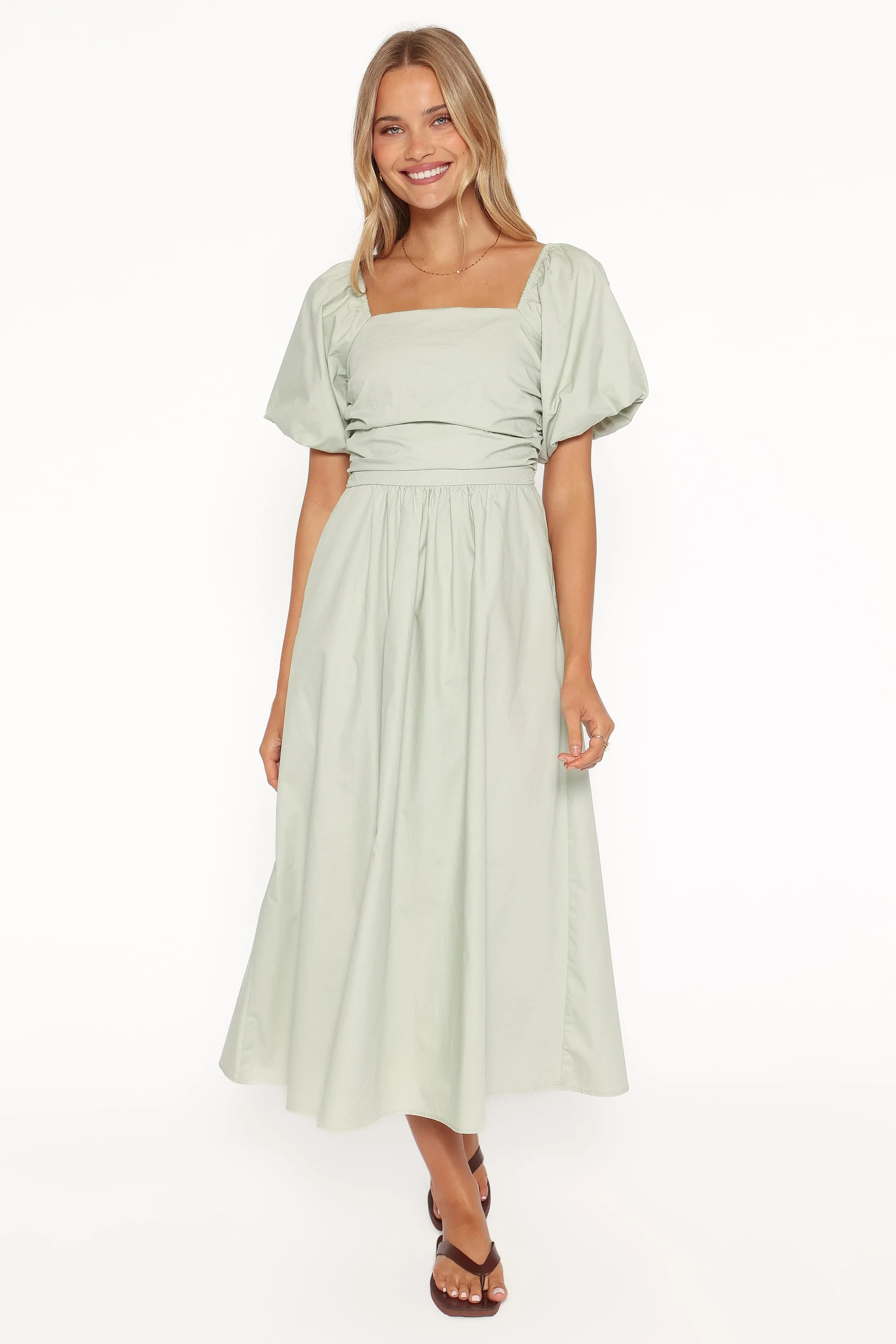 Clo Puff Sleeve Midi Dress - Sage Green | Petal & Pup (US)