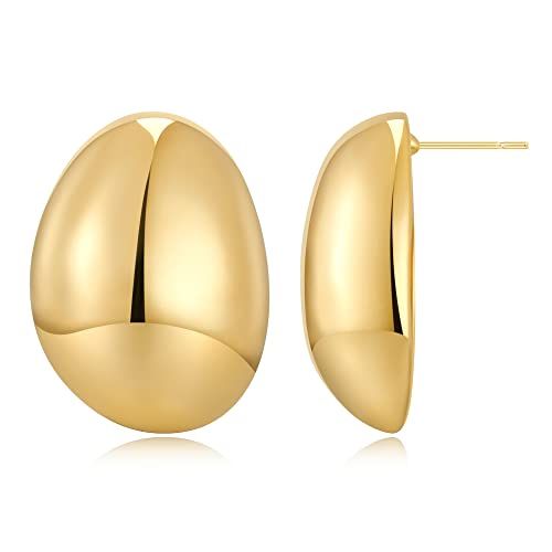 Gold Silver Big Oval Dome Circle Square Ball Wide Hoop Earrings Geometry Statement Earrings for W... | Amazon (US)