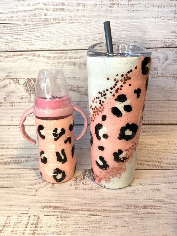 Mommy, and Me Tumbler Pink Leopard BUBBA CUP and NUK Sippy Cup- Glitter Tumbler - Custom, Persona... | Etsy (US)