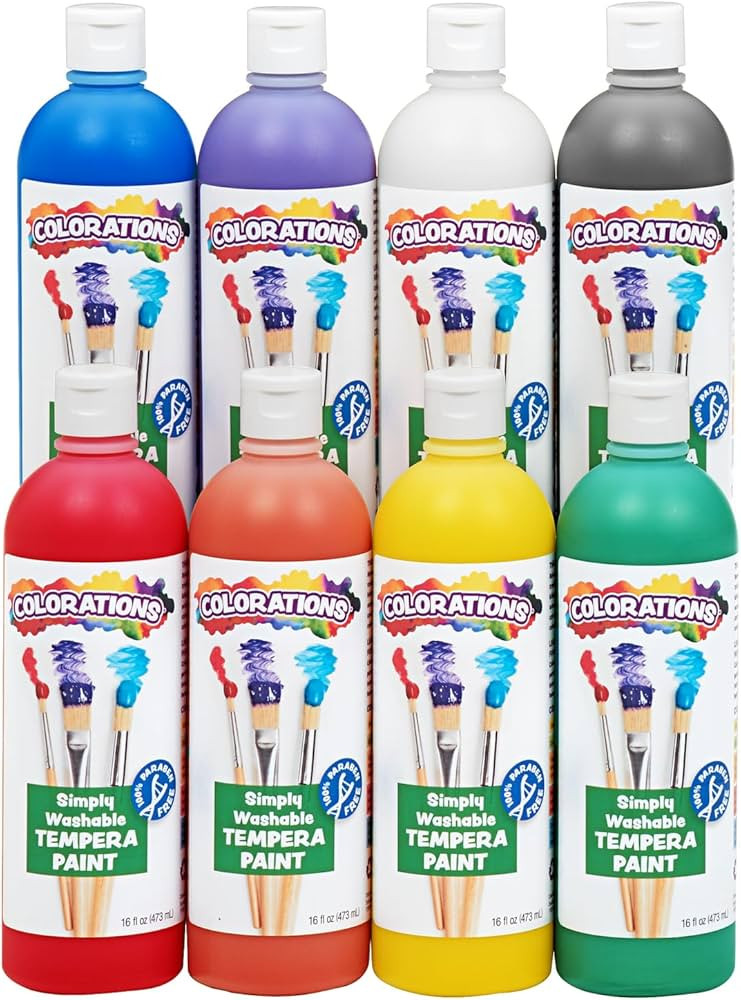 Colorations Paraben-Free Simply Washable Tempera Paint, Rainbow Plus 8 Pack, Matte Finish, Classr... | Amazon (US)