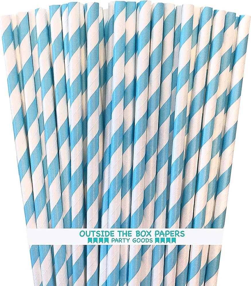 Light Blue Stripe Paper Straws - 100 Pack | Amazon (US)