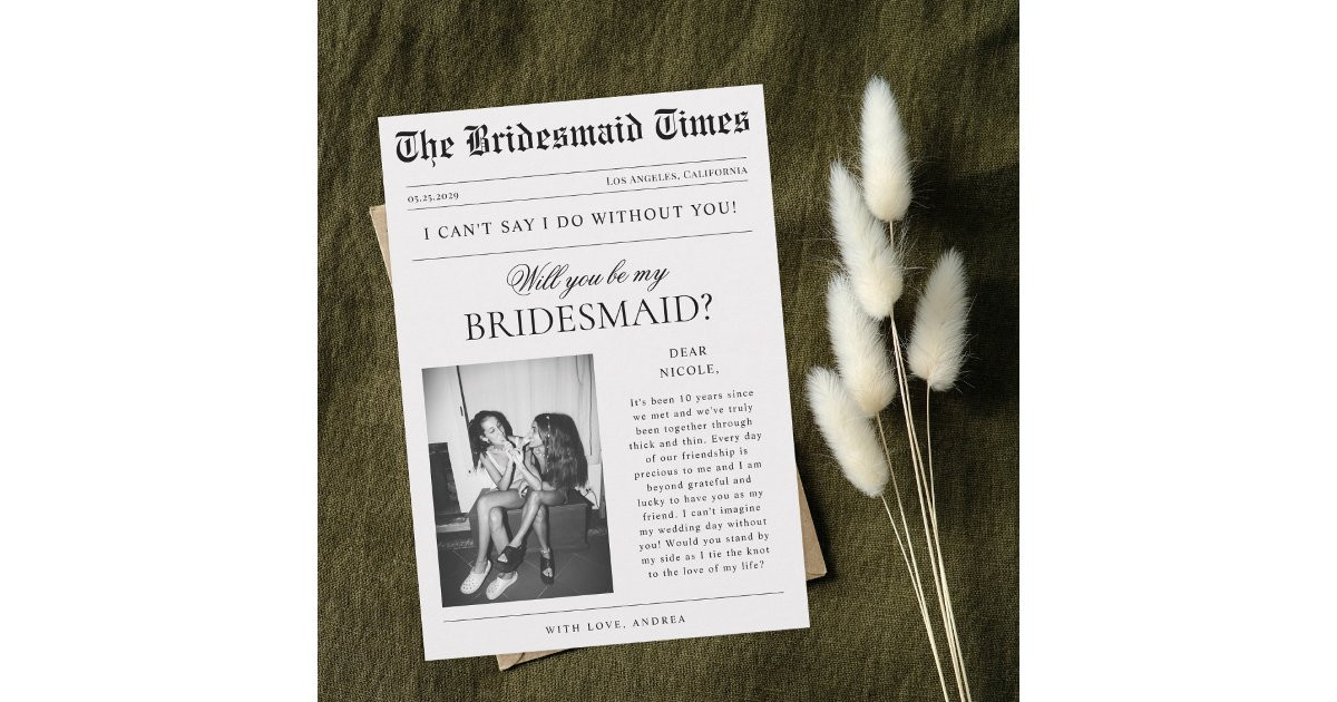 Vintage Newspaper Photo Unique Bridesmaid Proposal Invitation | Zazzle | Zazzle