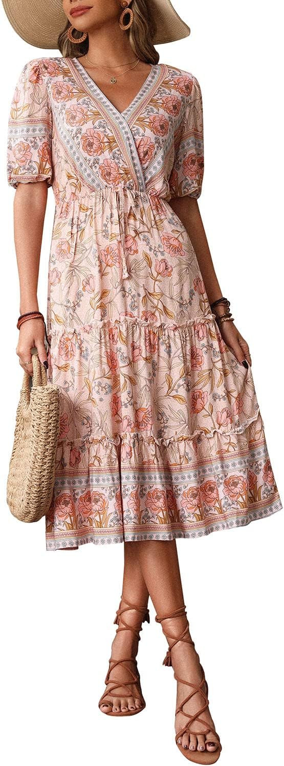 Women's Summer Vintage Ethnic Style Dress Elegant Casual Printed Slim Beach Dress Party Prom Tuni... | Amazon (CA)