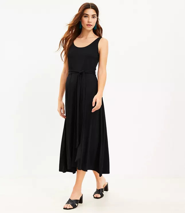 Tie Waist Sleeveless Midi Dress | LOFT