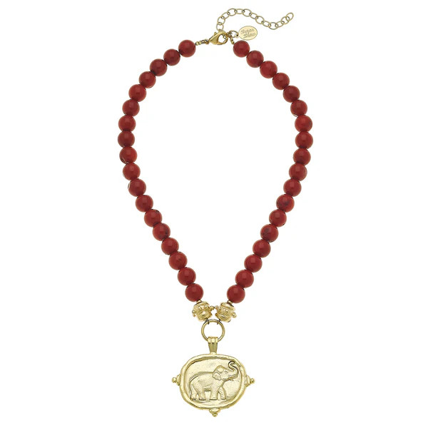 Elephant Intaglio Red Coral Necklace | Susan Shaw