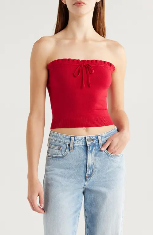 PacSun Ruffle Edge Knit Tube Top in Jester Red at Nordstrom, Size X-Large | Nordstrom