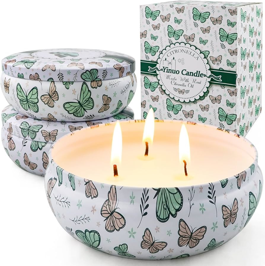 3 Pack Citronella Candles Outdoor and Indoor, 13.5 oz 240 Hours Large Natural Soy Wax Citronella ... | Amazon (US)