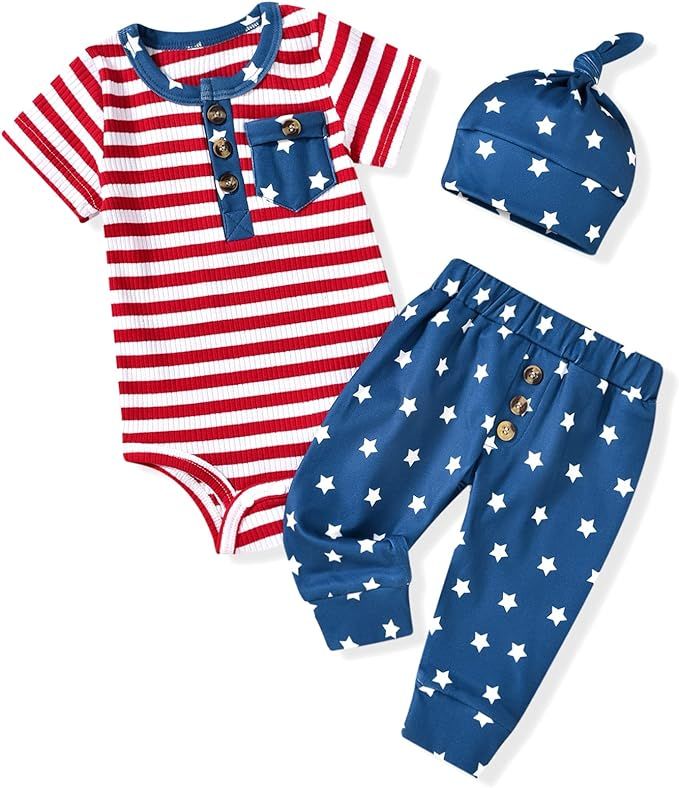 Aalizzwell Newborn Infant Baby Boys Striped Summer Outfit | Amazon (US)