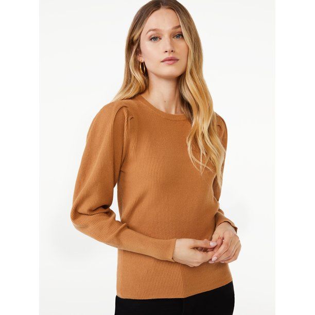 Scoop Women's Crewneck Puff Sleeve Sweater - Walmart.com | Walmart (US)