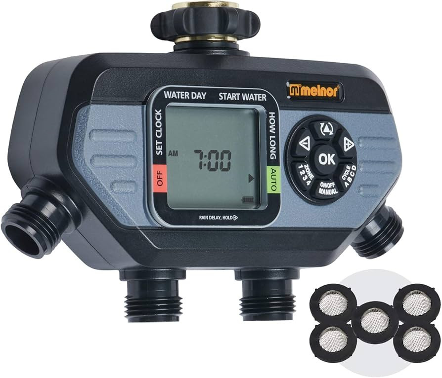 Melnor 65038-AMZ HydroLogic 4-Zone Digital Water Timer with 5 Stainless Steel Filter Washers Set,... | Amazon (US)