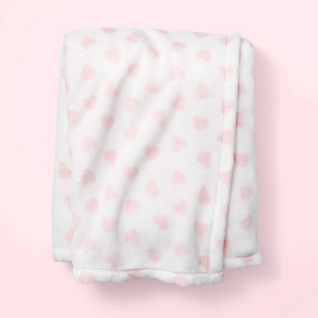 Mini Blush Heart Plush Throw Blanket Ivory - Spritz™ | Target