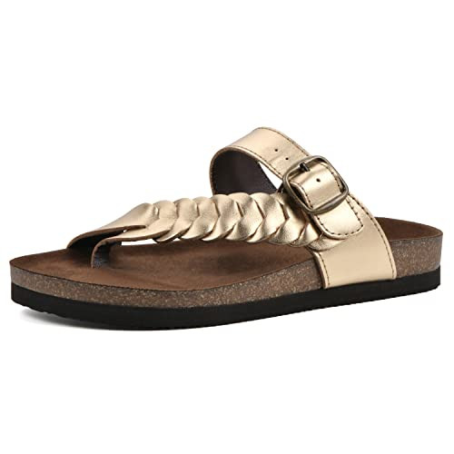 WHITE MOUNTAIN Women's Happier Footbed Sandal, Antique/Gold Leather, 8 M | Amazon (US)