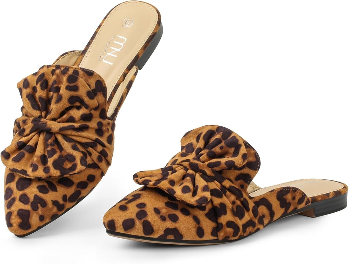 MUSSHOE Women Mules Comfortable Pointed Toe Mules Flats Backless Loafers with Knot | Amazon (US)