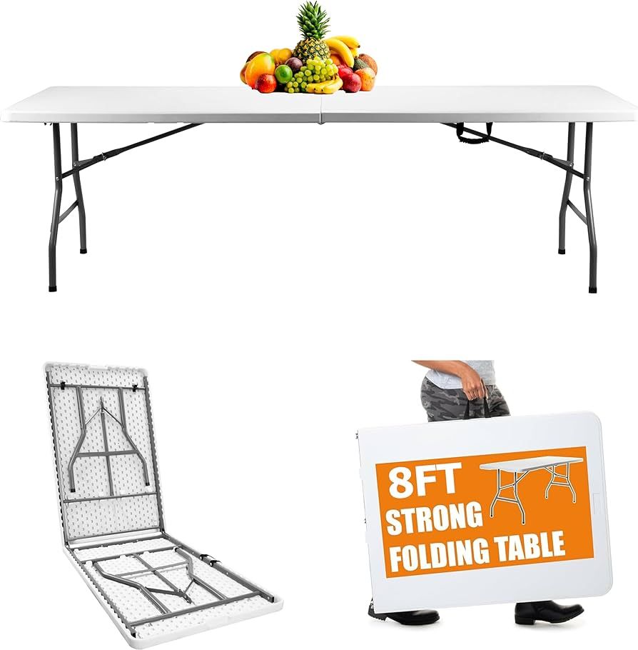 8FT（30" x 96"） Folding Table, Indoor Outdoor Heavy Duty Picnic Table with Carrying Handle,Pla... | Amazon (US)