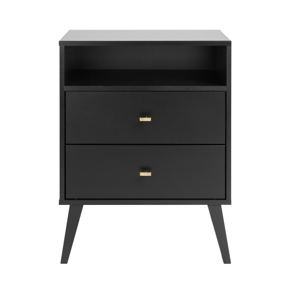 Prepac Milo Mid Century Modern 2-Drawer Black Tall Nightstand with Open Shelf-BDNR-1401-1 - The H... | The Home Depot