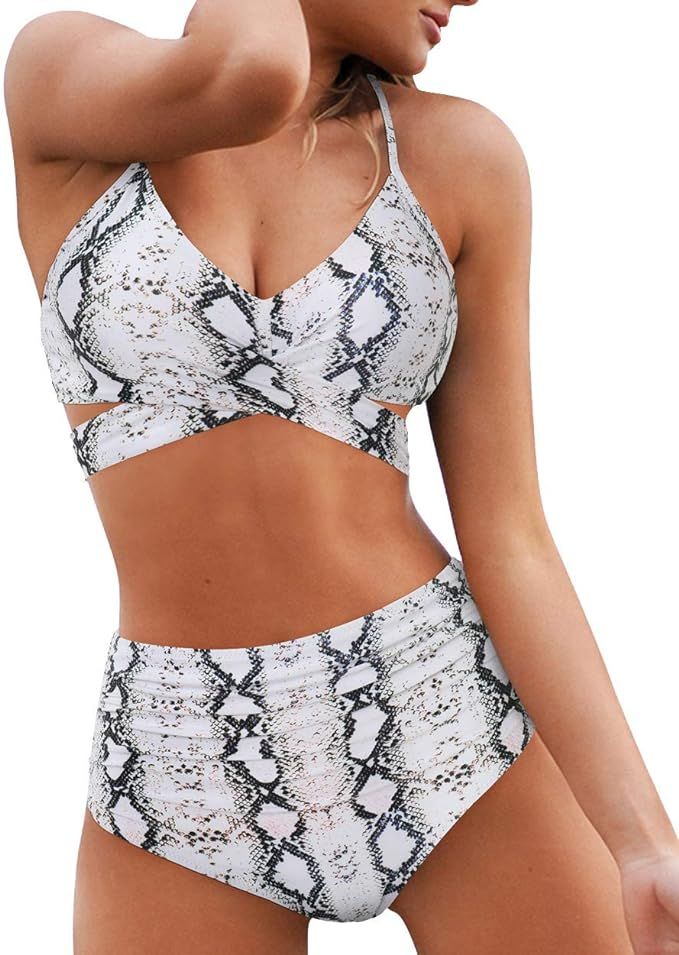 OMKAGI Women's High Waisted Bandage Bikini Set Wrap Two Piece Push Up Swimsuits | Amazon (US)