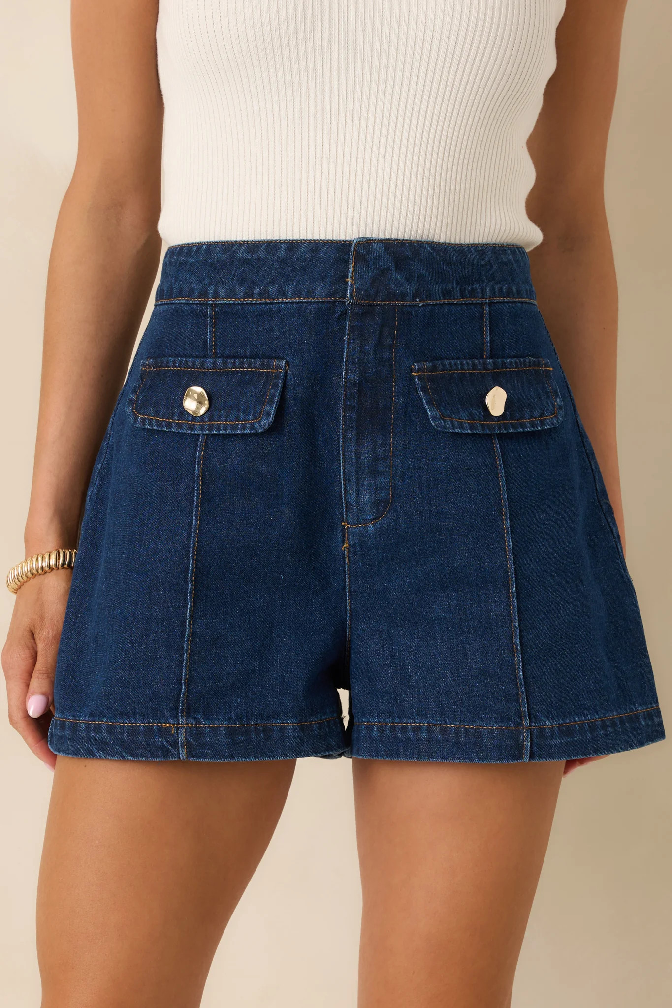 No Notes Needed Indigo Cotton Denim Shorts | Red Dress