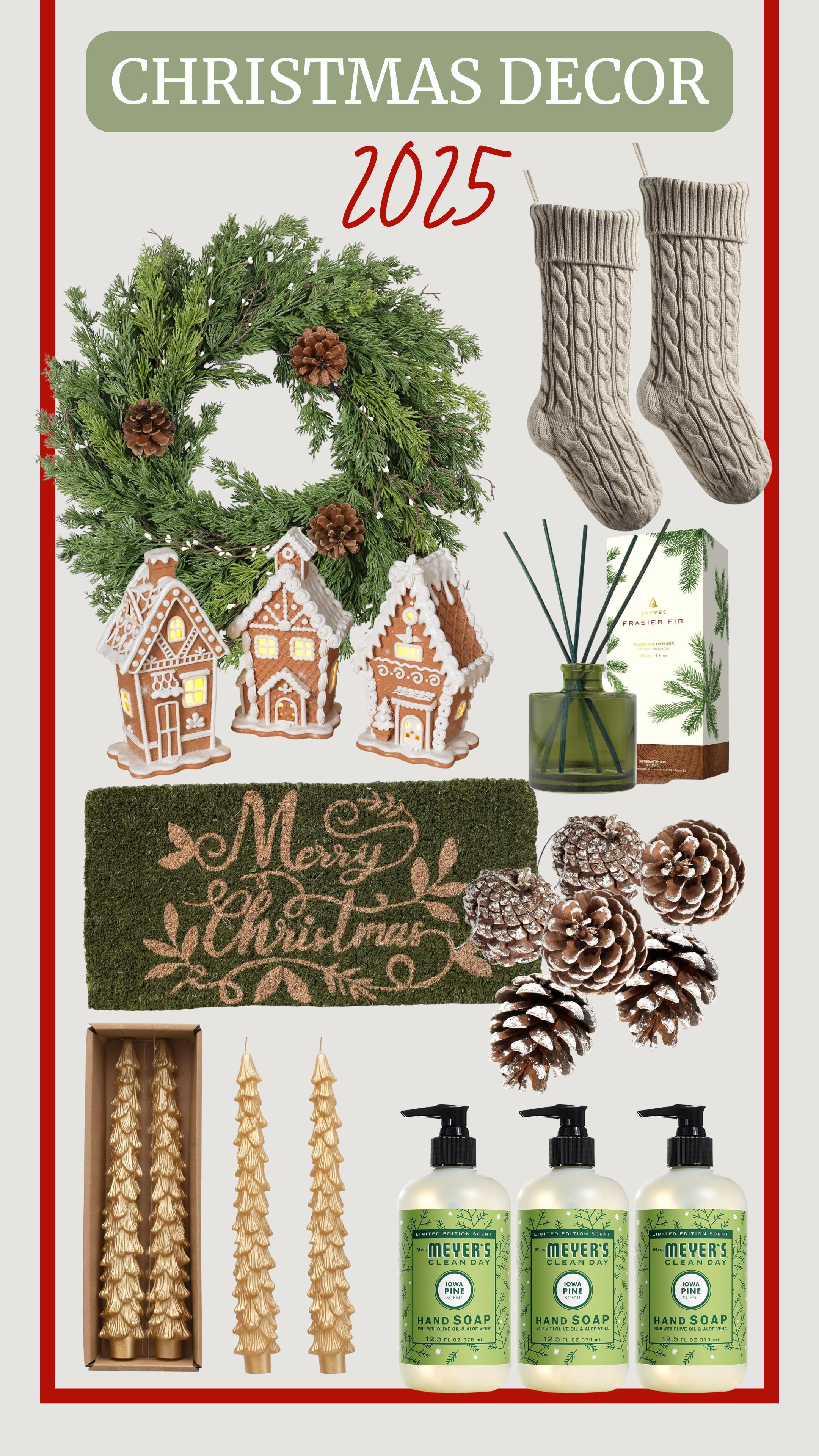 A few festive finds to kick off decorating season. Tap to shop!
diffuser set, pine cones, unscented tree-shaped taper candles, lighted gingerbread houses, white Christmas stockings, Mrs. Meyer’s Clean Day hand soap, cedar and ruscus with berries wreath 

 #LTKHoliday #LTKHome #LTKFindsUnder100