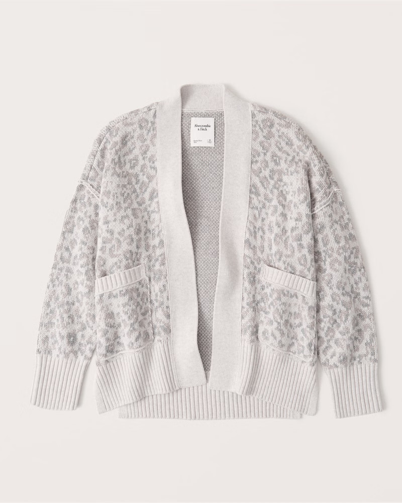 Women's Side Slit Cotton-Blend Leopard Cardigan | Women's Clearance | Abercrombie.com | Abercrombie & Fitch (US)