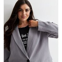 Women's Plus Size Dark Grey Textured Blazer Curves New Look | New Look (UK)