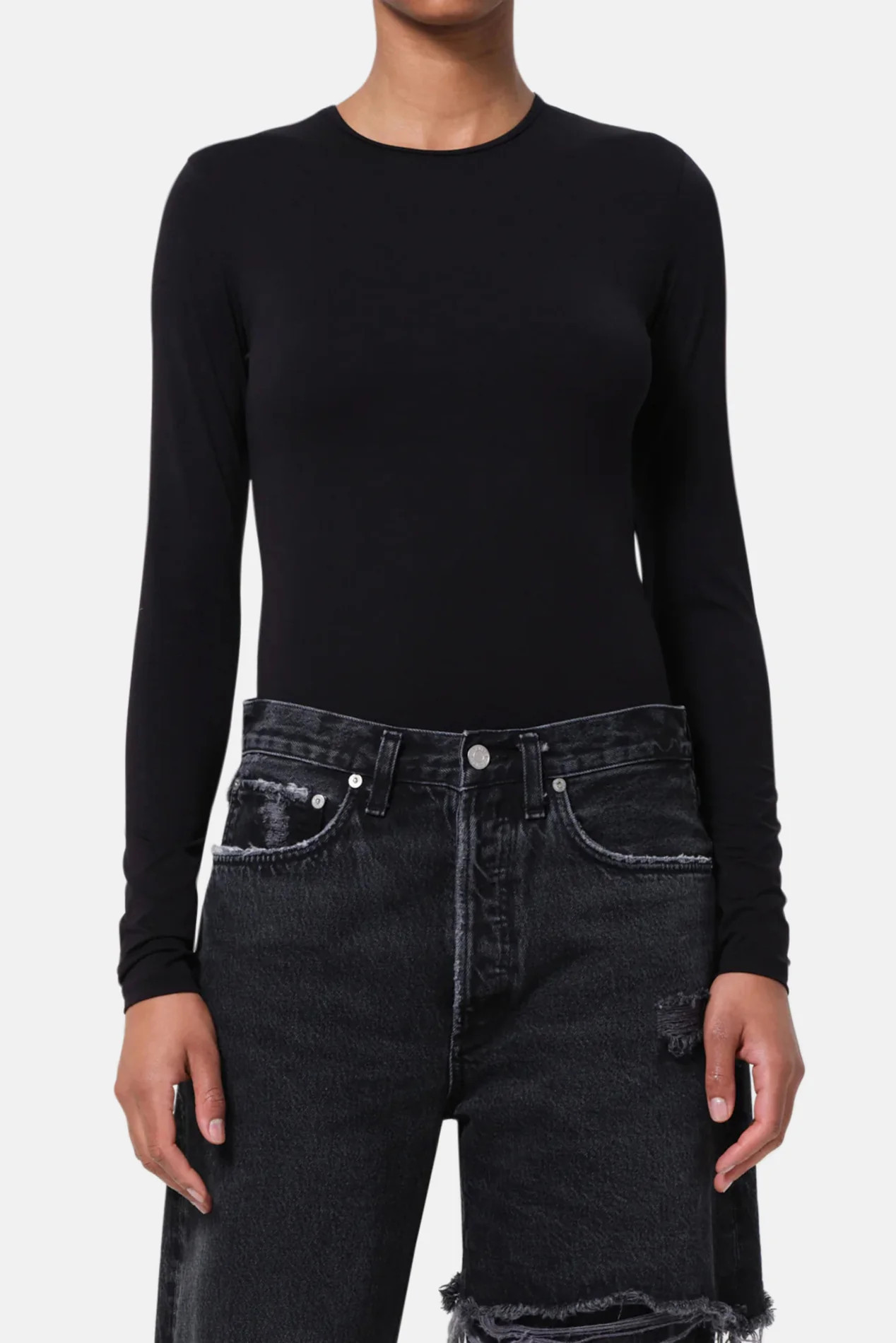 Aura Long Sleeve Bodysuit in Black | Blue & Cream