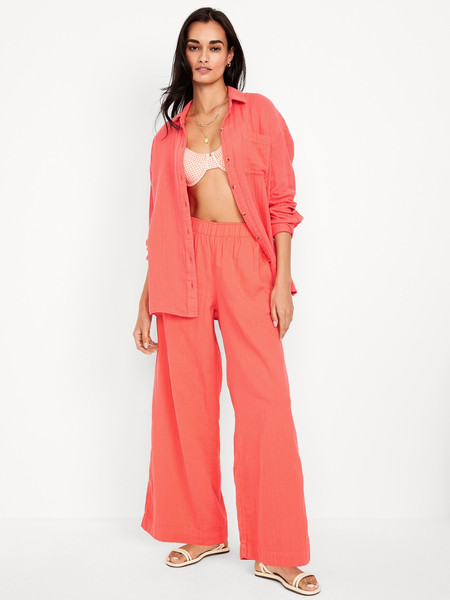 High-Waisted Crinkle Gauze Super Wide-Leg Pants | Old Navy (US)