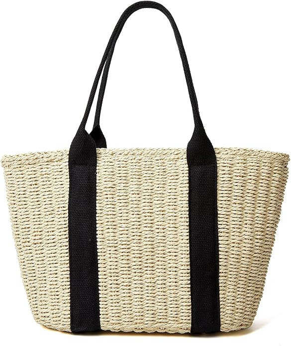 Women Straw Bags Summer Beach Large Tote Bag Handmade Woven Shoulder Crossbody Handbag | Amazon (US)