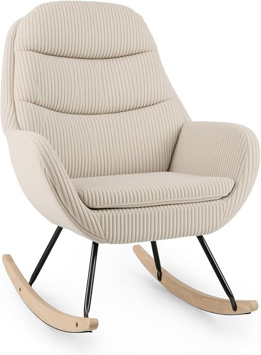 Giantex Rocking Chair Nursery, Upholstered Glider Rocker with Padded Backrest & Seat, Rubber Wood... | Amazon (US)
