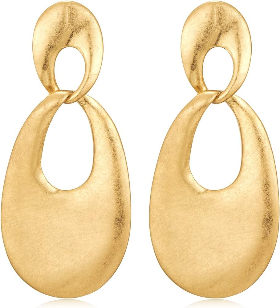 Gold Women Earrings Statement Earrings Hammered Earrings Big Drop Dangle Earrings for Women | Amazon (US)