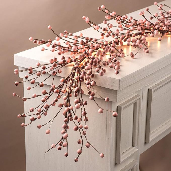 Pip Berry Garland with Lights - 5.5 Foot, Blush Pink Faux Berries on Rustic Grapevine Base, 100 W... | Amazon (US)