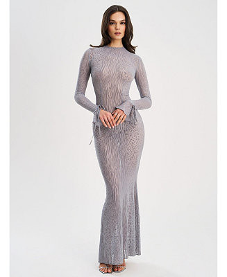 Miss Circle Women Waylynn Gray Animal Print Burnout Velvet Detail Mesh Backless Maxi Dress - Macy... | Macy's