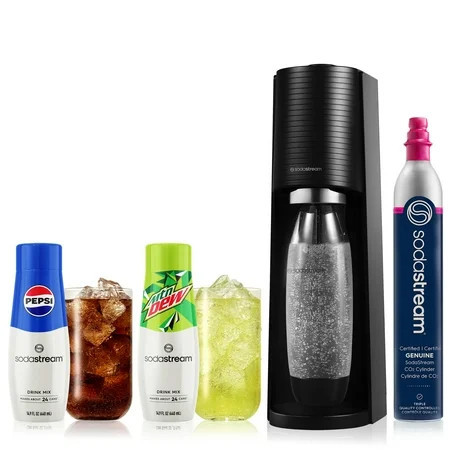 SodaStream Terra Sparkling Water Maker Bundle withCO2, Bottle and Pepsi + Mountain Dew Drink Mix, Black | Walmart (US)