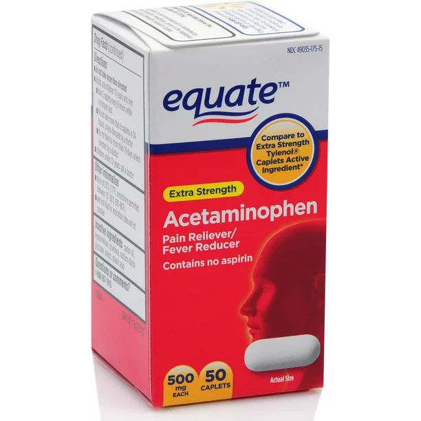 Equate Extra Strength Acetaminophen Caplets, 500 mg, 50 Count - Walmart.com | Walmart (US)