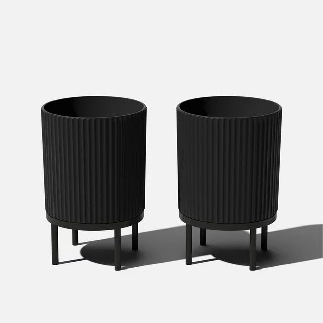 Veradek Mason Series Raised Demi 16" Plastic-Stone Planter with Stand - 2-Pack Black/Black | Walmart (US)