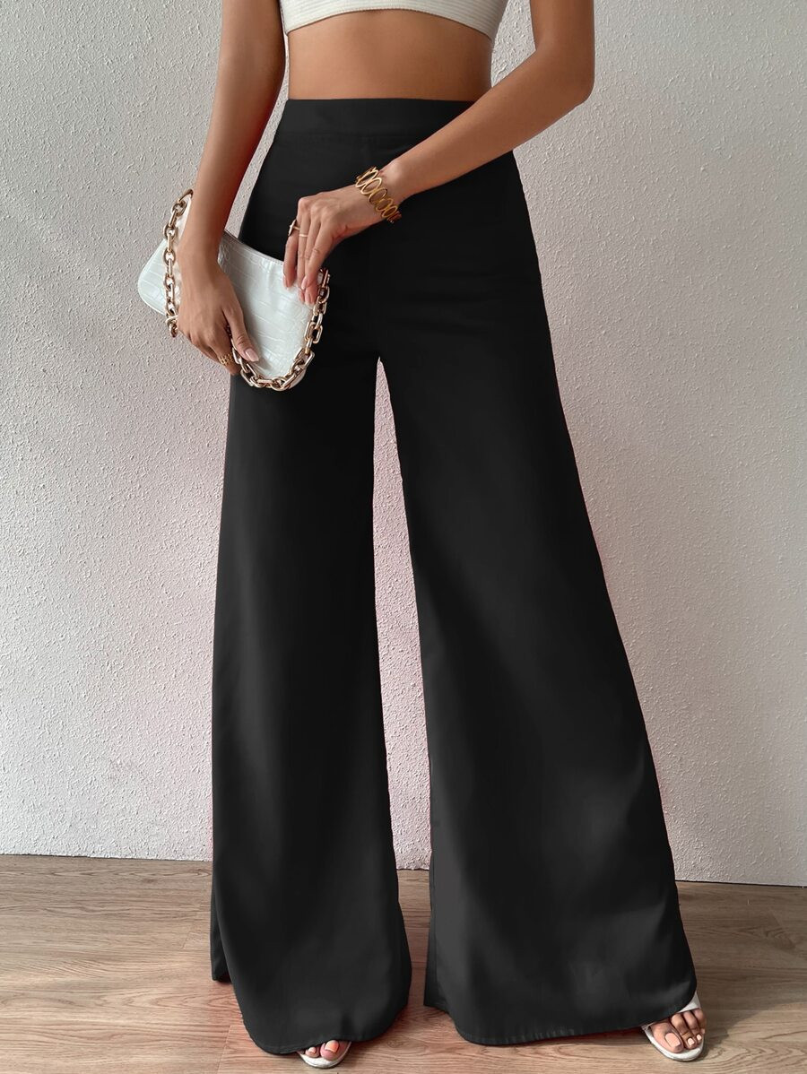 Chiquease High Waist Wide Leg Pants,Ladies Spring/Fall Casual High Waist Wide Leg Long Black Loos... | SHEIN