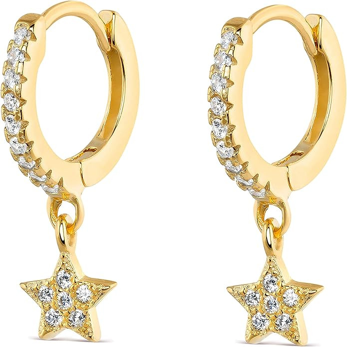 Mevecco Gold Dainty Dangle Hoop Earrings for Women 14K Gold Plated Delicate cute Geometric Triang... | Amazon (US)