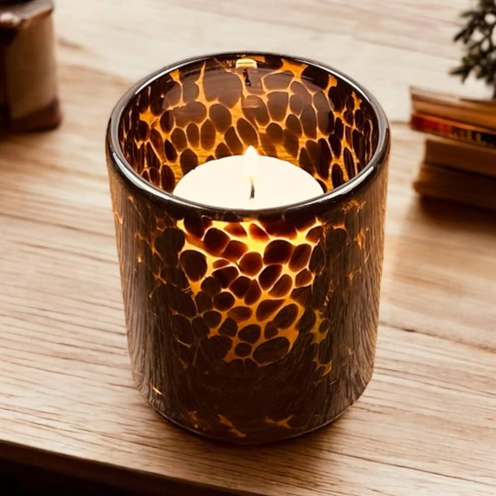 Hapton House Tortoise Shell Glass Candle Holder - Votive and Tealight Candle Holder - Leopard Pri... | Amazon (US)