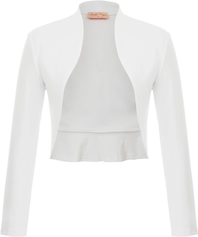 Belle Poque Women's Vintage Cropped Shrug Open Front Long Sleeve Ruffled Bolero Cardigan… | Amazon (US)