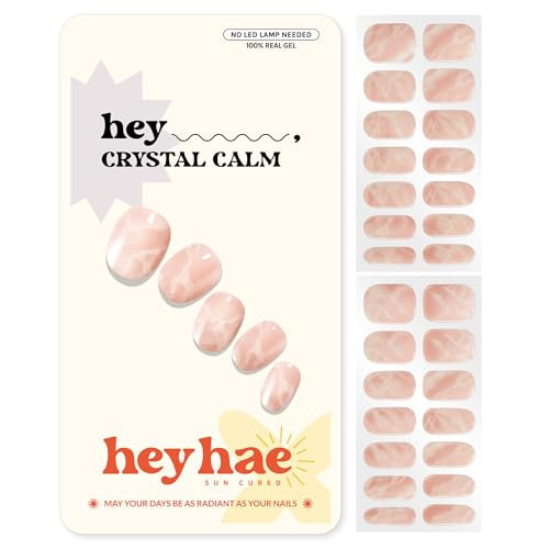 Heyhae Semi Cured Gel Nail Strips | No LED Lamp Needed | Pink, Marble | Easy Apply & Remove, Salon Quality | Includes 28 Strips, 1 Prep Pads, Nail File & Wooden Stick - Hey, Crystal Calm | Amazon (US)