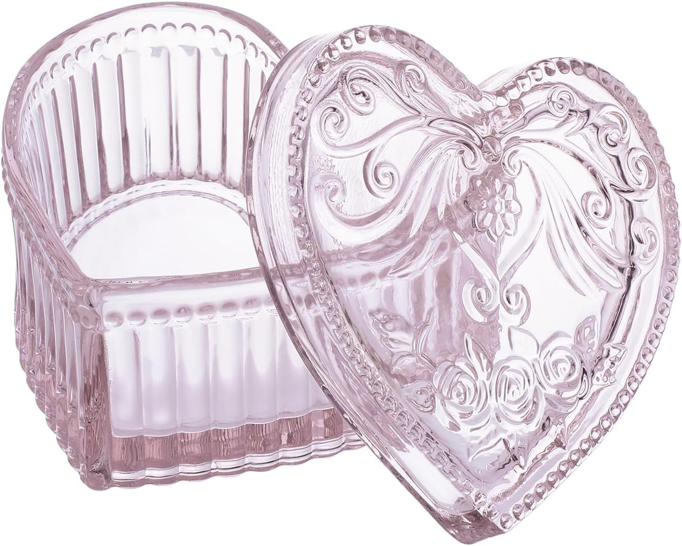 Crystal Glass Heart-Shaped Storage Box Embossed Jewelry Box Candy Box with Lid | Amazon (US)
