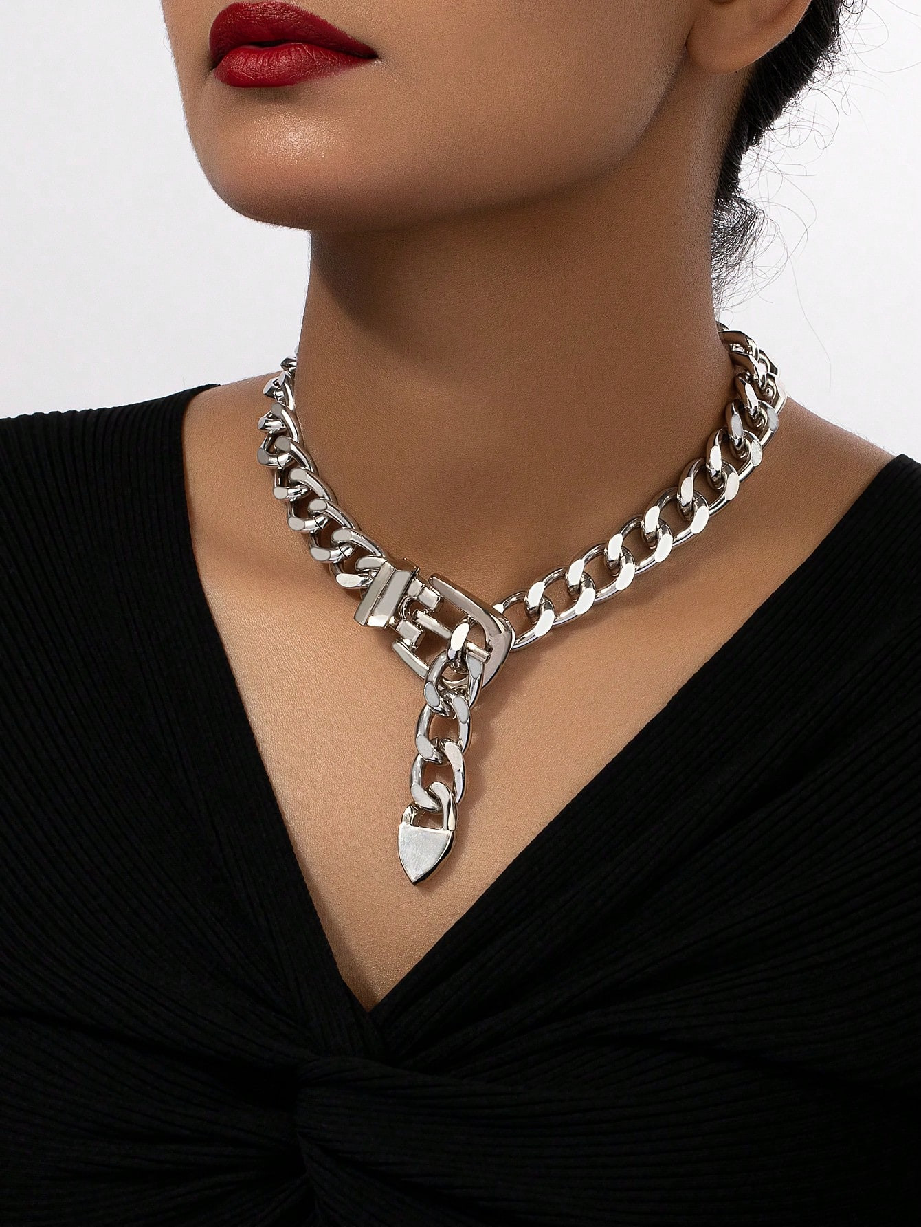 1pc Silver-Tone Cool Style Necklace, European And American Punk Chain & Belt Collarbone Chain For... | SHEIN
