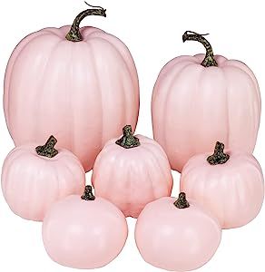 7 Pcs Assorted Sizes Fall Artificial Pumpkins Harvest Pumpkins Faux Foam Pumpkins for Fall Autumn... | Amazon (US)