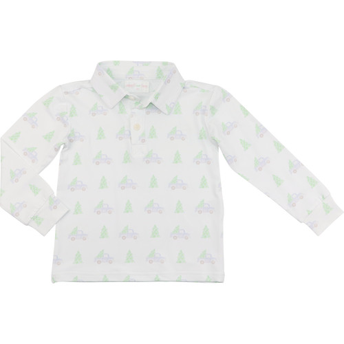 Blue Truck And Christmas Tree Knit Polo | Cecil and Lou